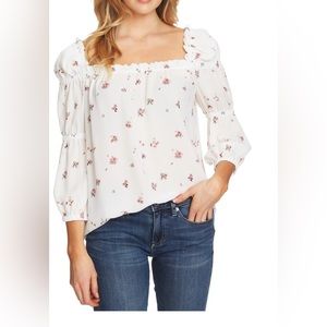 CeCe long sleeve square neck floral top size medium